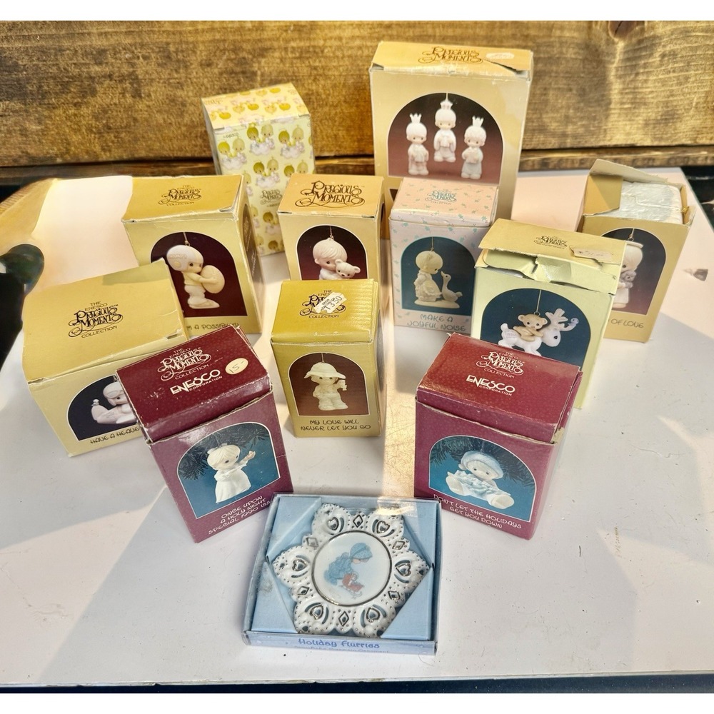 Precious Moments Porcelain Christmas Ornament Lot of 12 Vintage Original Boxes